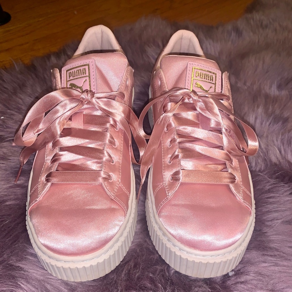 Pink Silk Puma Basket Platform sneakers